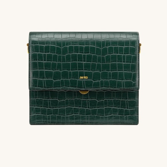 JW Pei Mini Flap Crossbody Dark Green Croc - Picture 2 of 11